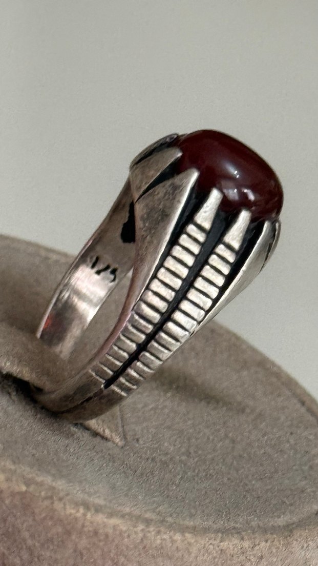 925 AYAR GÜMÜŞ ESKİ AKİK TAŞLI YÜZÜK - Görsel 5