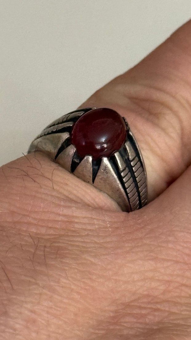 925 AYAR GÜMÜŞ ESKİ AKİK TAŞLI YÜZÜK - Görsel 3