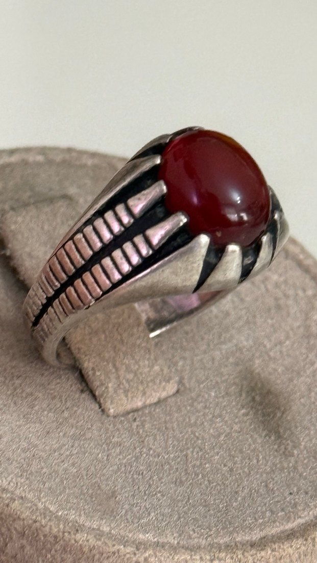 925 AYAR GÜMÜŞ ESKİ AKİK TAŞLI YÜZÜK - Görsel 4