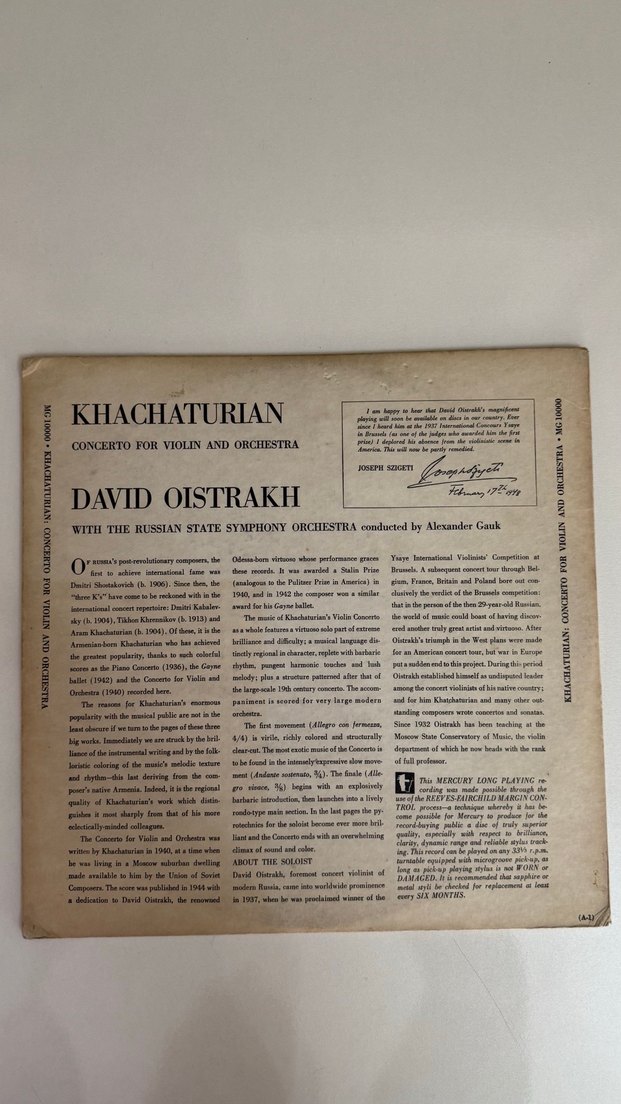 Khachaturian Keman Konçertosu Plak Albümü - Görsel 2
