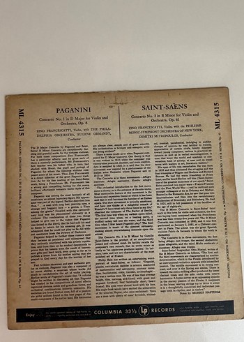 Francescatti ile Paganini ve Saint-Saëns Konçertoları LP - Görsel 2