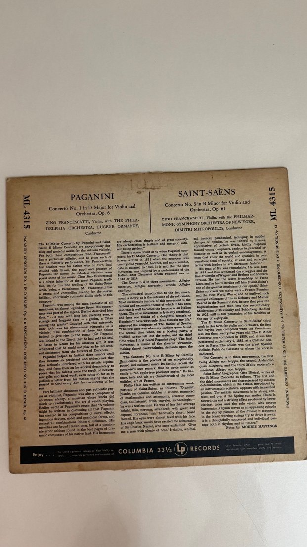 Francescatti ile Paganini ve Saint-Saëns Konçertoları LP - Görsel 2