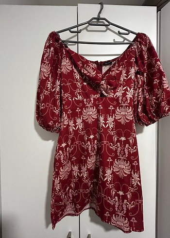 Bordo Desenli Elbise