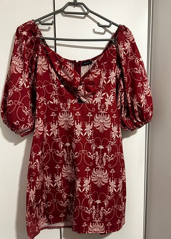 Bordo Desenli Elbise