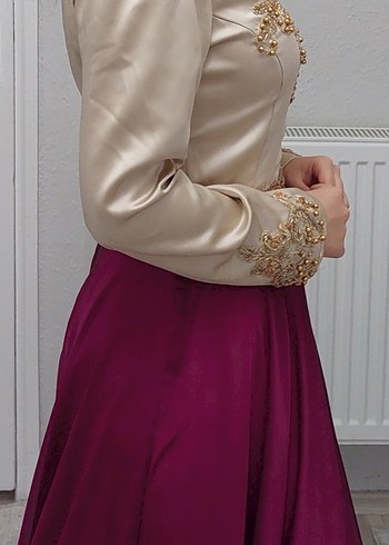 Uzun Mor İşlemeli Kadın Abiye - Görsel 4