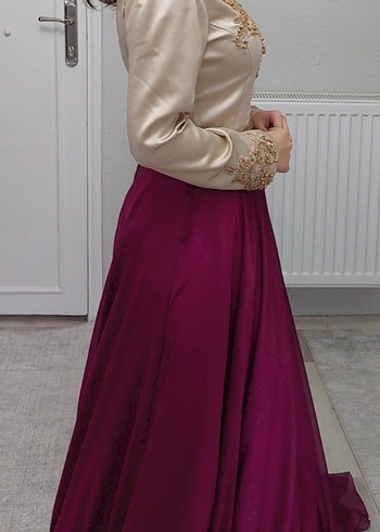 Uzun Mor İşlemeli Kadın Abiye - Görsel 2