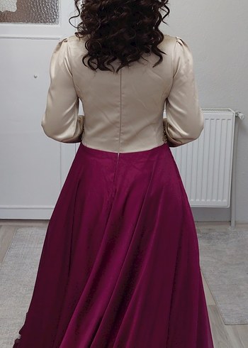 Uzun Mor İşlemeli Kadın Abiye - Görsel 3