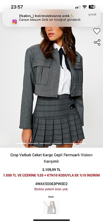 Koton Crop vatkalı ceket