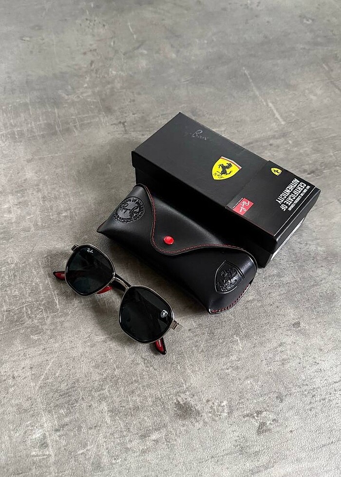 Rayban Ferrari Siyah Cam Kırmızı Sap - Görsel 2