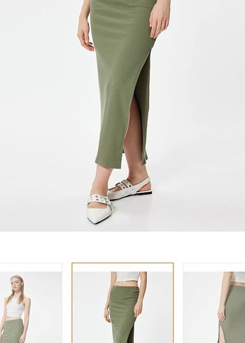 Yeşil likralı yırtmaçlı etek - Görsel 2