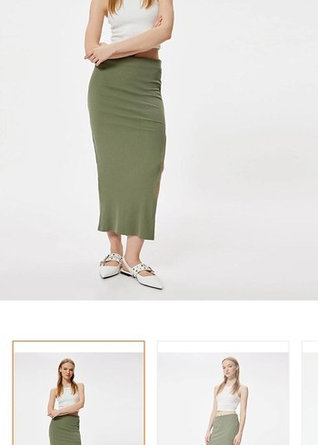 Yeşil likralı yırtmaçlı etek - Görsel 3