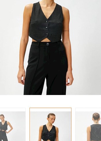 crop balazer yelek çizgili s m beden - Görsel 4