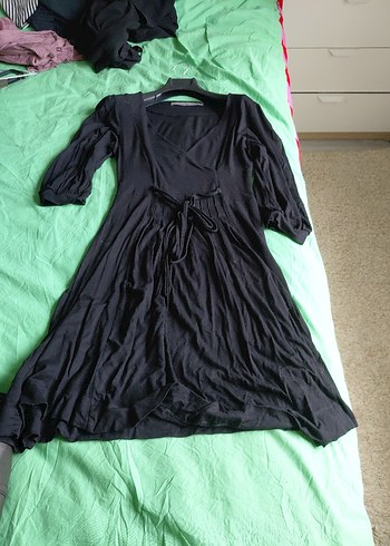 Siyah V Yaka Drapeli elbise - Görsel 4