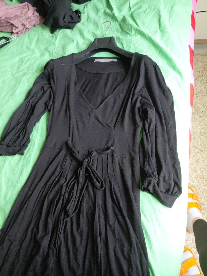 Siyah V Yaka Drapeli elbise - Görsel 5