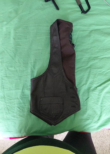 Kahverengi Deri Biker Kadın Yelek - Görsel 4