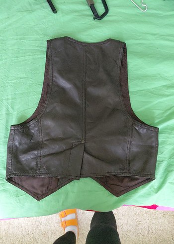 Kahverengi Deri Biker Kadın Yelek - Görsel 5