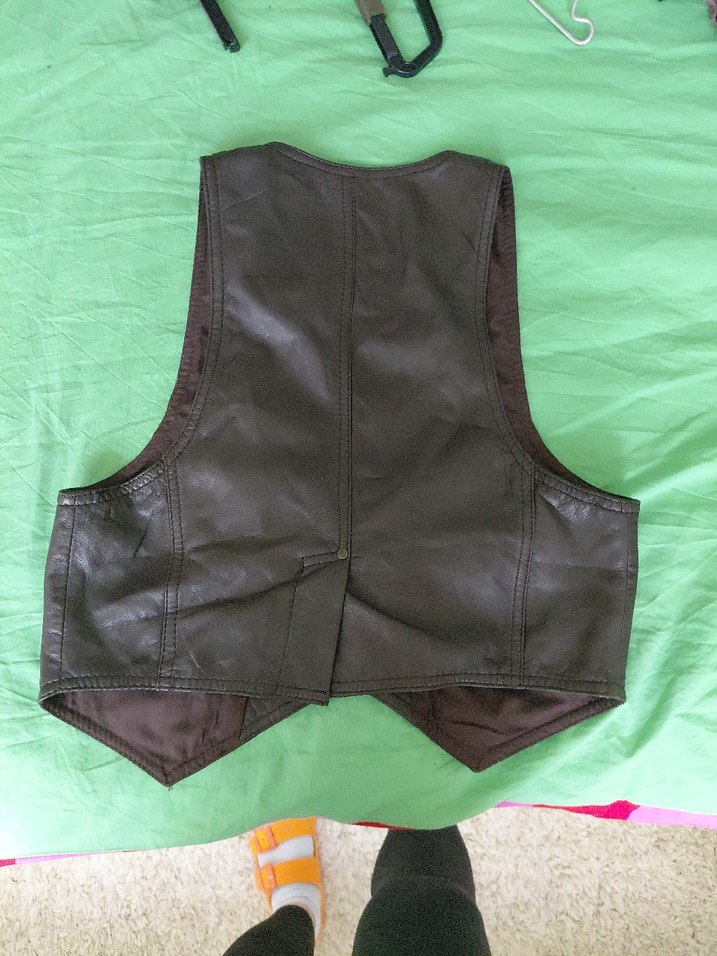 Kahverengi Deri Biker Kadın Yelek - Görsel 5