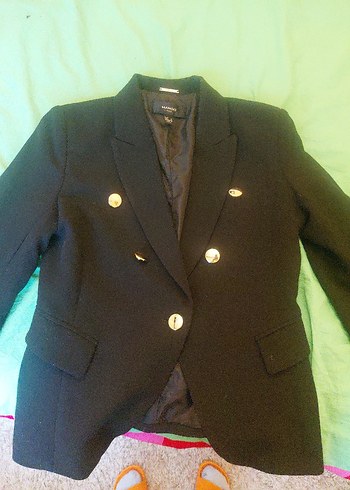 Düğmeli lacivert Kadın Blazer Ceket - Görsel 7