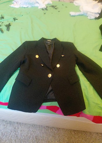 Düğmeli lacivert Kadın Blazer Ceket - Görsel 4