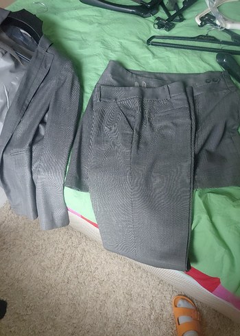 Gri kadin 3 lu takim elbise ceket pantolon etek - Görsel 3