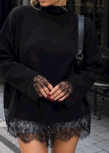 Mango Siyah Dantel Detayli Oversize Bluz