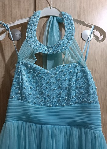 Mavi İşlemeli Uzun genç çocuk Abiye Elbise - Görsel 2