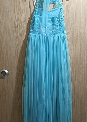 Mavi İşlemeli Uzun genç çocuk Abiye Elbise - Görsel 3