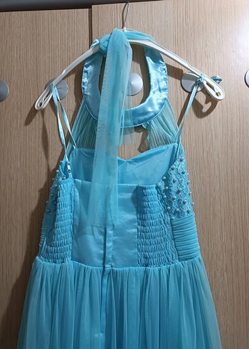 Mavi İşlemeli Uzun genç çocuk Abiye Elbise - Görsel 4