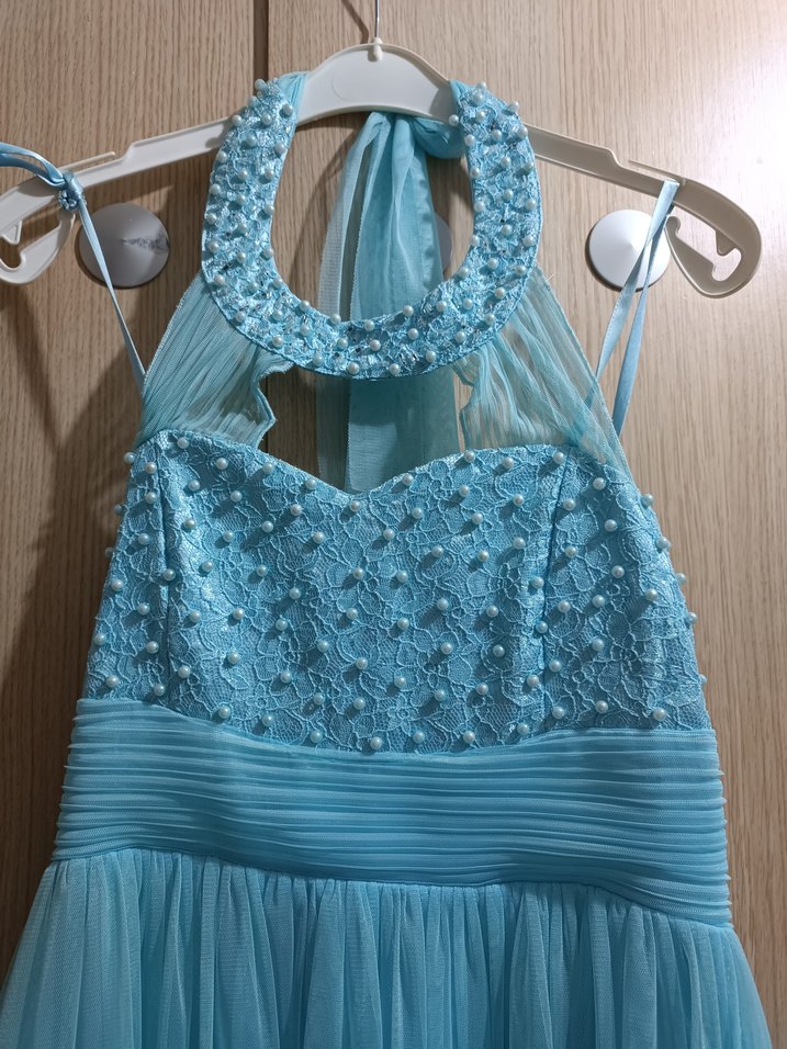 Mavi İşlemeli Uzun genç çocuk Abiye Elbise - Görsel 2