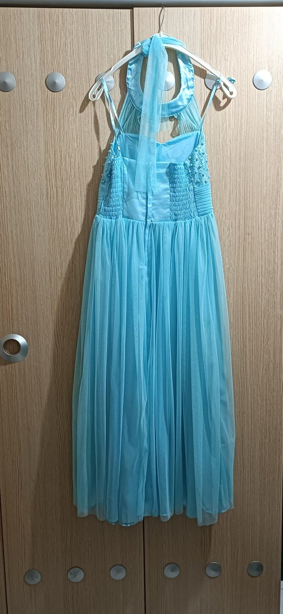 Mavi İşlemeli Uzun genç çocuk Abiye Elbise - Görsel 3