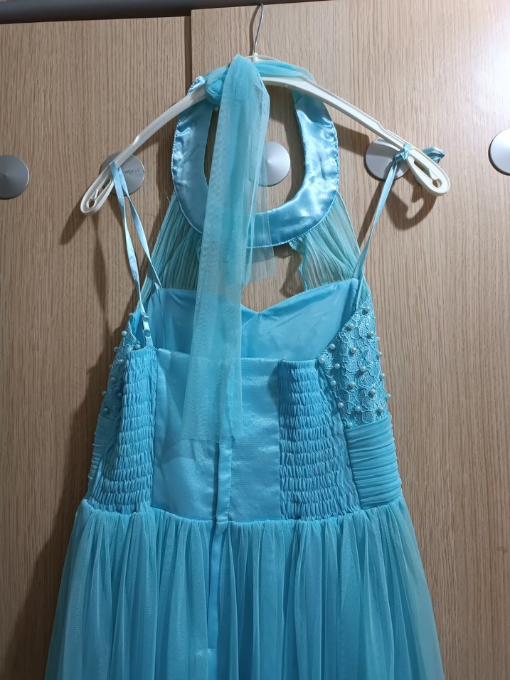 Mavi İşlemeli Uzun genç çocuk Abiye Elbise - Görsel 4