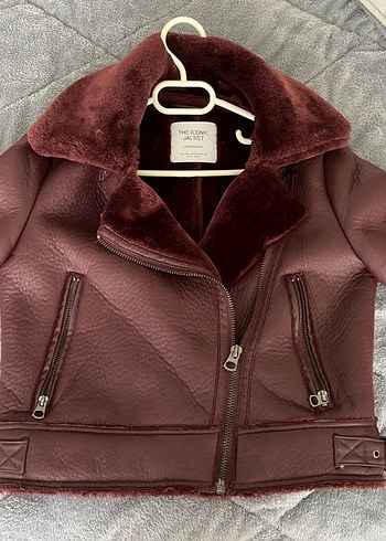 Stradivarius Bordo Peluslu Deri Biker Ceket