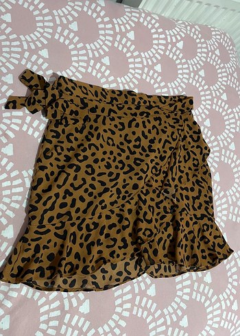 Addax S beden Leopar Desenli Kahverengi Mini Etek - Görsel 2