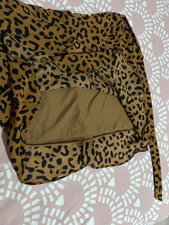 Addax S beden Leopar Desenli Kahverengi Mini Etek - Görsel 4