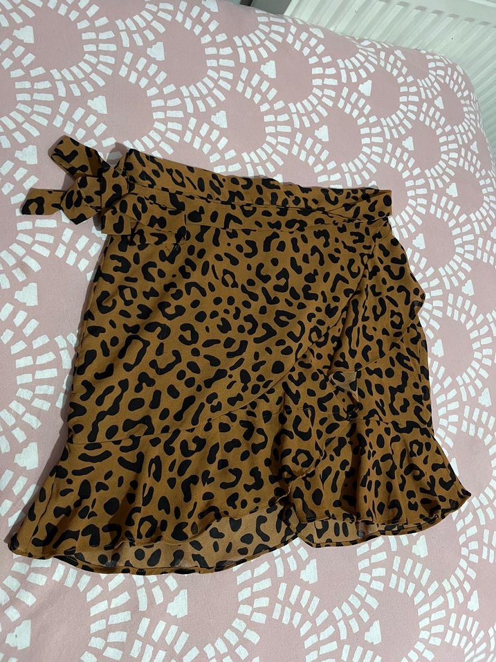 Addax S beden Leopar Desenli Kahverengi Mini Etek - Görsel 2