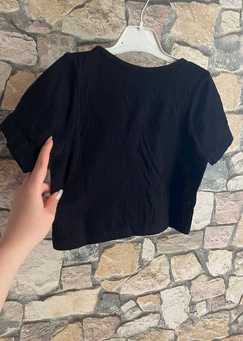 Addax S beden Siyah Kısa Kollu Crop Top - Görsel 2