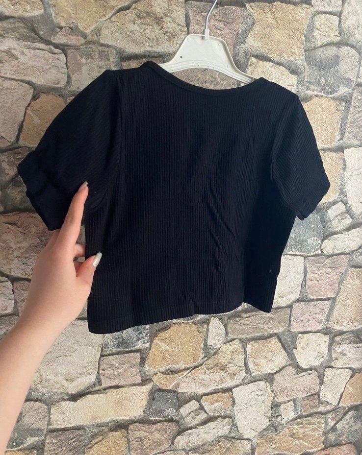 Addax S beden Siyah Kısa Kollu Crop Top - Görsel 2