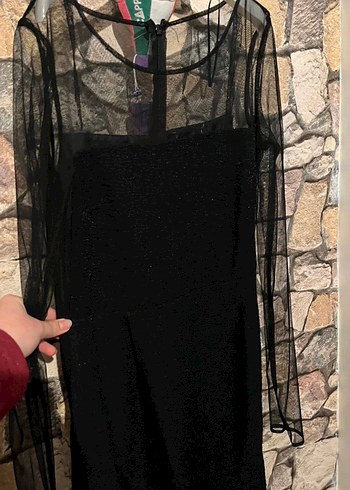 Koton S beden Siyah Uzun Kollu Gotik Kadın Elbise - Görsel 3