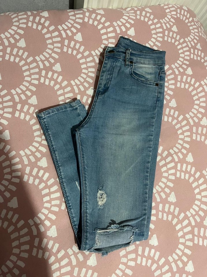 Yırtık Detaylı Mavi Skinny Denim Pantolon - Görsel 4