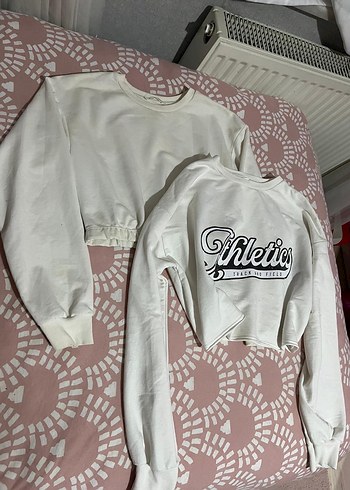 Kadın S beden Beyaz Baskılı Pamuklu Sweatshirt - Görsel 2