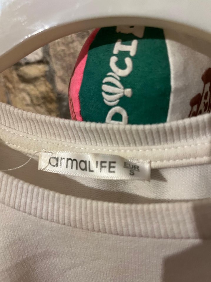 Kadın S beden Beyaz Baskılı Pamuklu Sweatshirt - Görsel 5