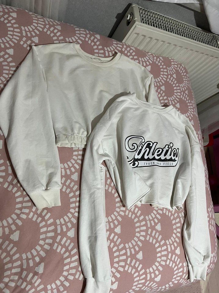 Kadın S beden Beyaz Baskılı Pamuklu Sweatshirt - Görsel 2