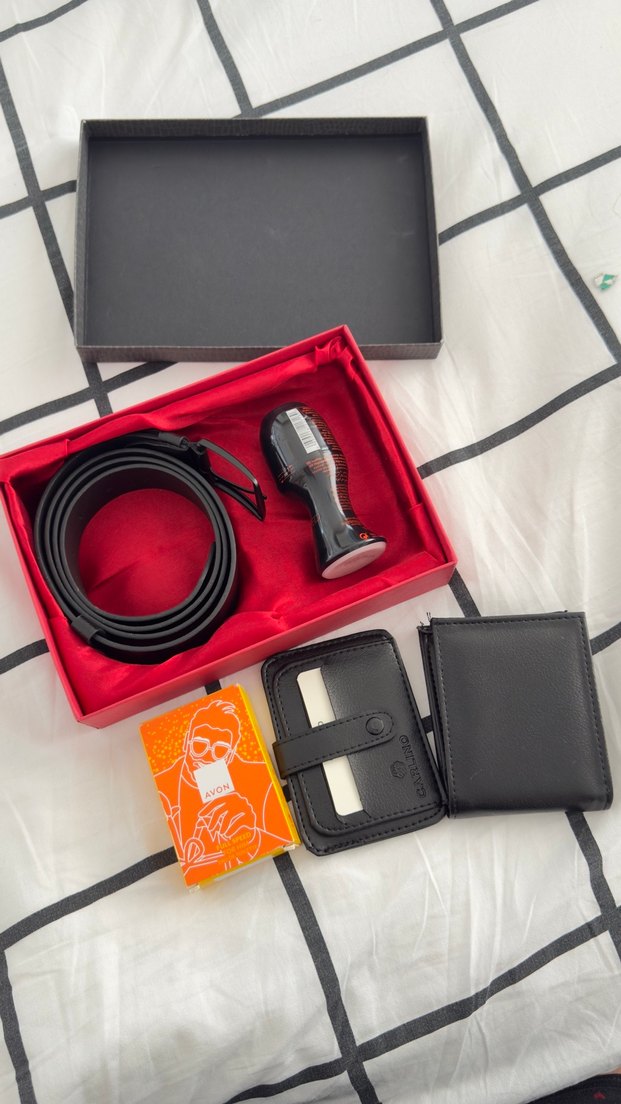 Siyah Baskılı Biker Tarzı Kemer ve Cüzdan Seti - Görsel 2