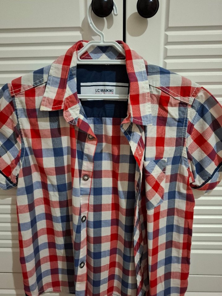 Kısa Kollu Erkek Çocuk Kareli Gömlek - Görsel 2