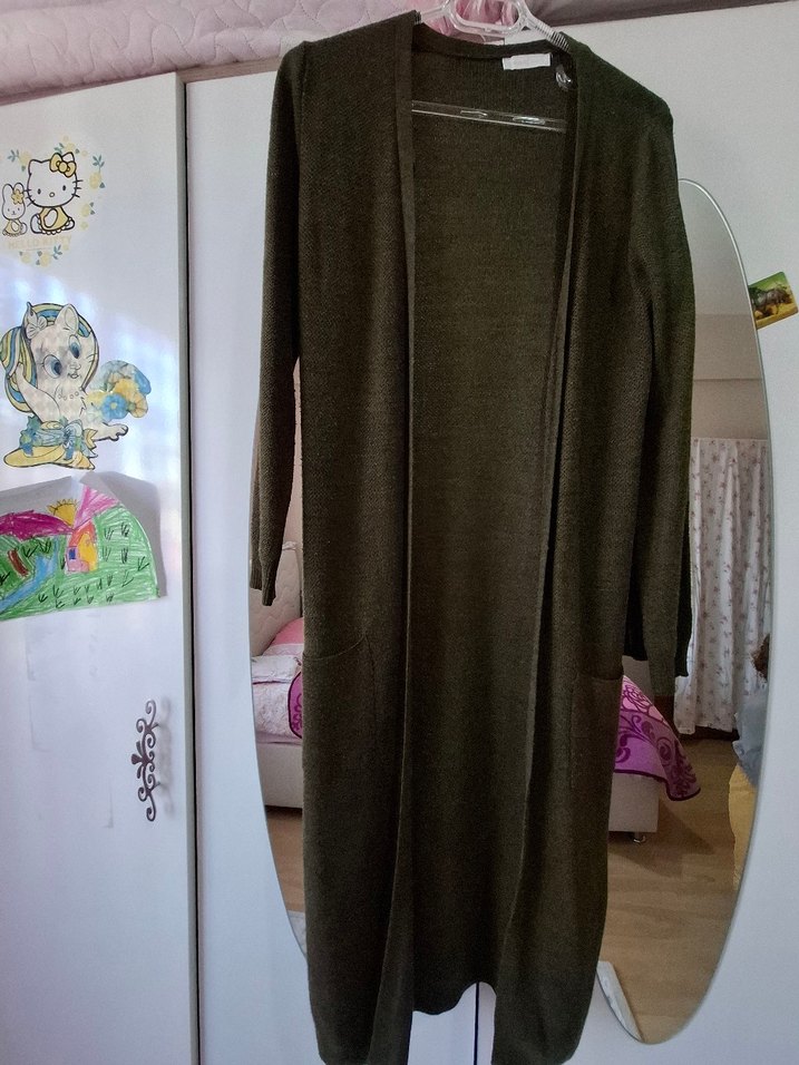 Uzun yeşil Kadın Örgü Hırka - Görsel 3