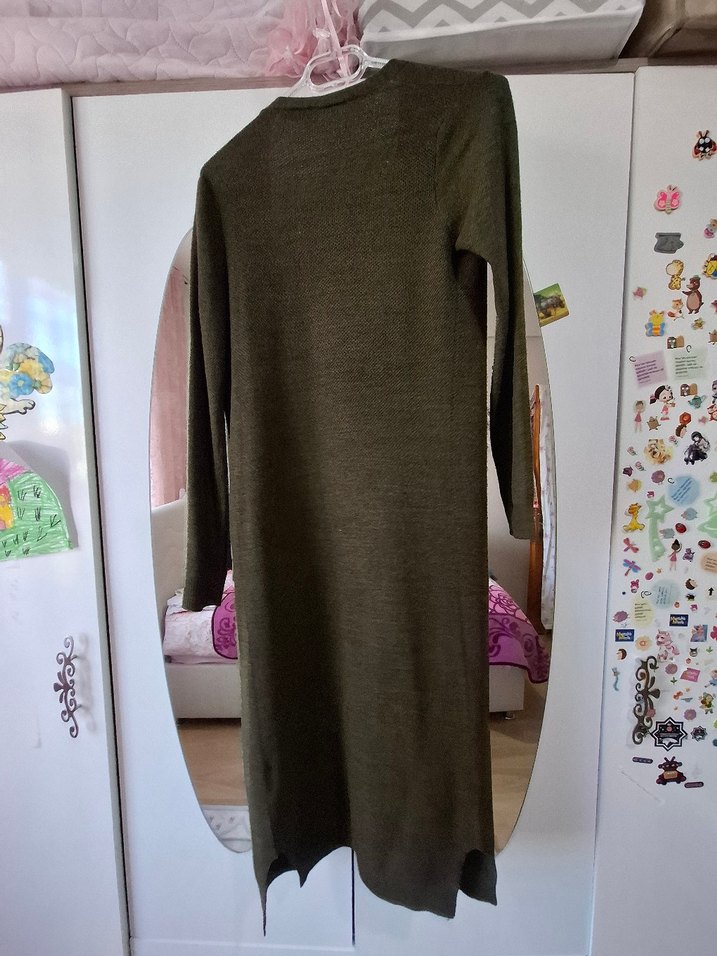 Uzun yeşil Kadın Örgü Hırka - Görsel 4