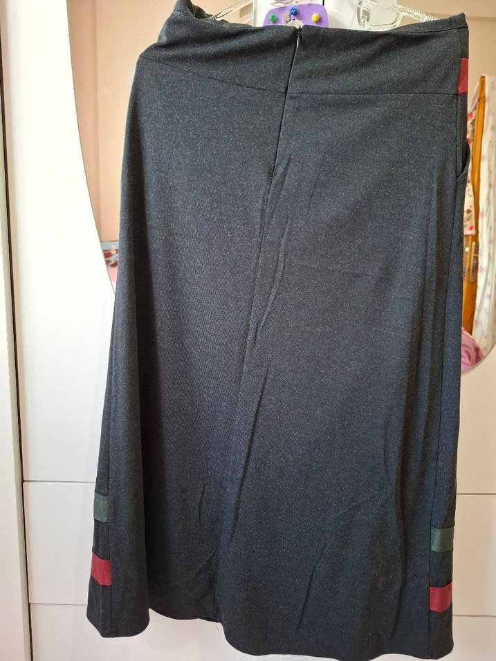 Gri Midi  kadin Etek, Pileli ve Rahat Kesim - Görsel 5