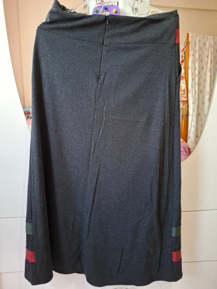 Gri Midi  kadin Etek, Pileli ve Rahat Kesim - Görsel 3