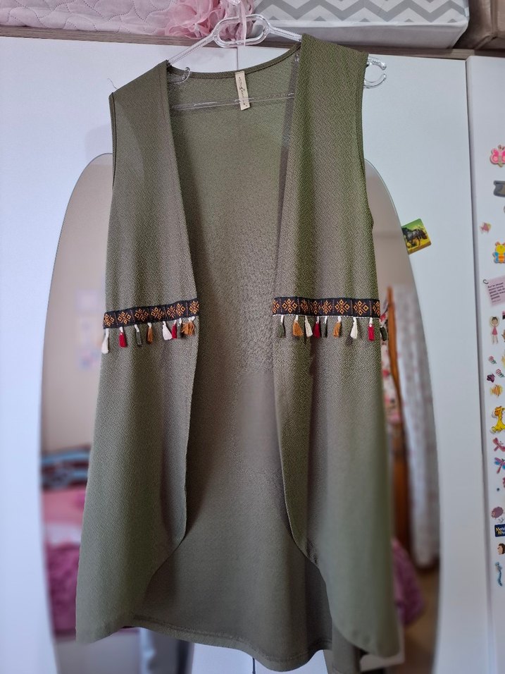 Püsküllü Nakışlı Bohem Uzun Yelek - Görsel 2