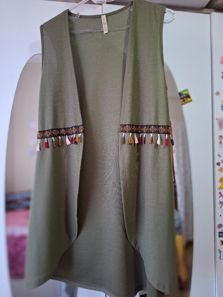 Püsküllü Nakışlı Bohem Uzun Yelek - Görsel 3